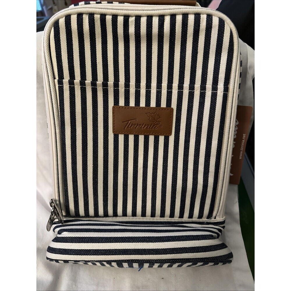 NEW Tirrinia Insulated 2 Bottle Wine Carrier Tote Cooler Bag Picnic Case Striped